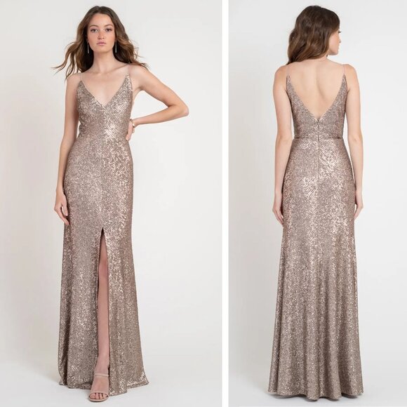 Jenny Yoo Collection Zelda Sequin Maxi Dress Size 8 Hazel Sleeveless Formal - Picture 1 of 12